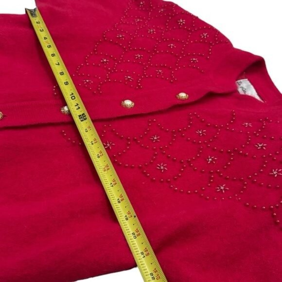 Vintage Sia Bellini Pink Floral Beaded Rabbit Hair Wool Blend Cardigan Luxury M - Picture 10 of 11